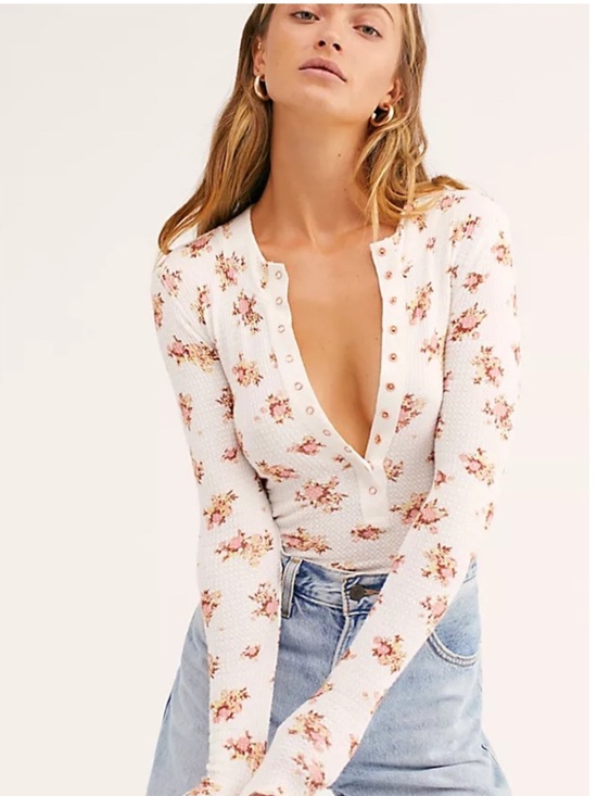 Free People Tops - Free People Intimately One of the Girls Floral Henley Thermal Top Size L